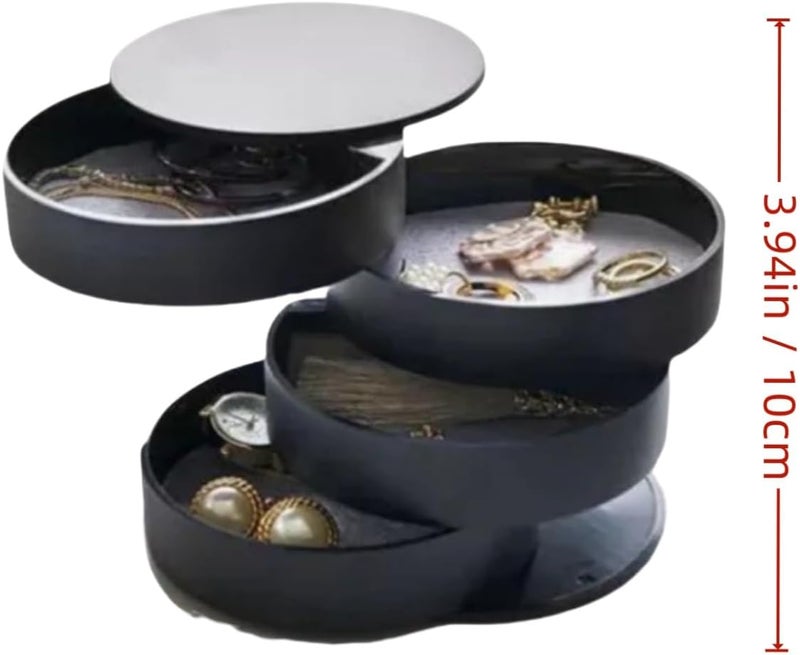 LAYXLDZ Jewelry storage box - Women's 4-layer rotating travel jewelry box with lid and dust cover,Ear ring holder,Can store rings,bracelets and necklaces,Ear studs and necklaces (black) - Image 3